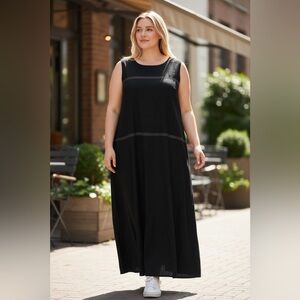 Vintage Addition Elle - Linen Blend Sleeveless Sheath Maxi Dress